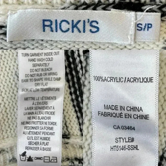 Ricki’s Tunic  Sweater Crew Neck High Low Split Hem Ivory Black Small - Picture 14 of 16